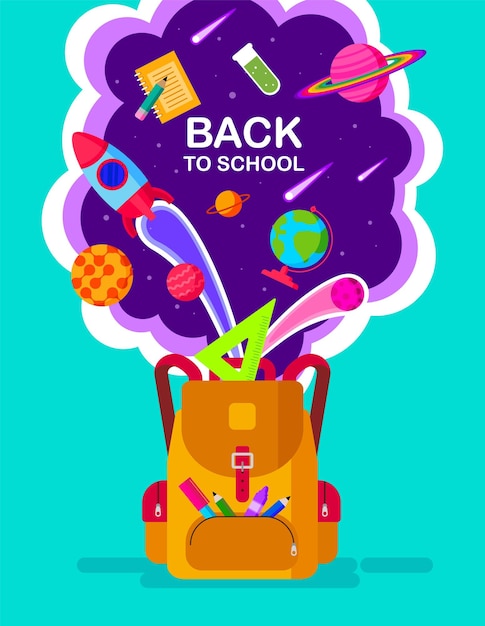 Regreso a la escuela plantilla banner bolsa niños concepto vector ilustración