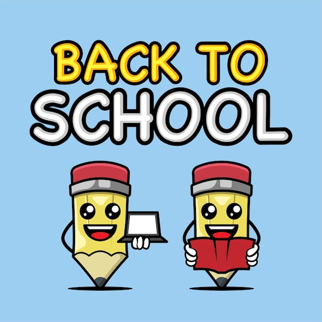 Regreso a la escuela con plantilla de diseño de mascota de banner de lápiz