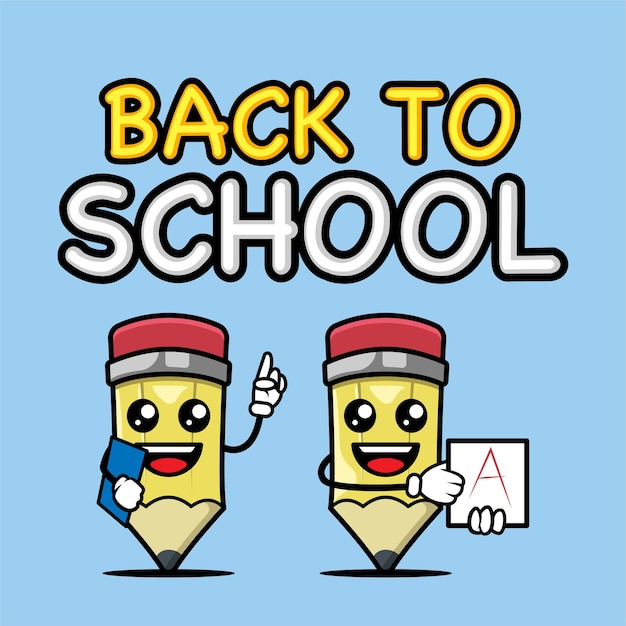 Regreso a la escuela con plantilla de diseño de mascota de banner de lápiz