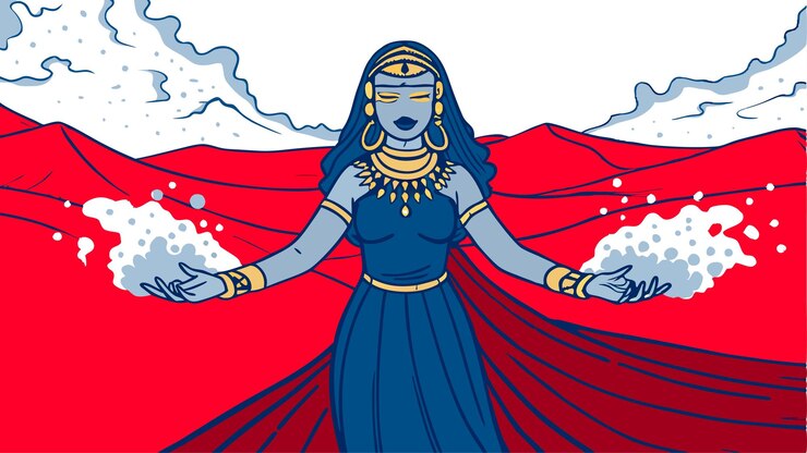 Vector la reina mística del desierto ilustración vectorial profesional vestido azul