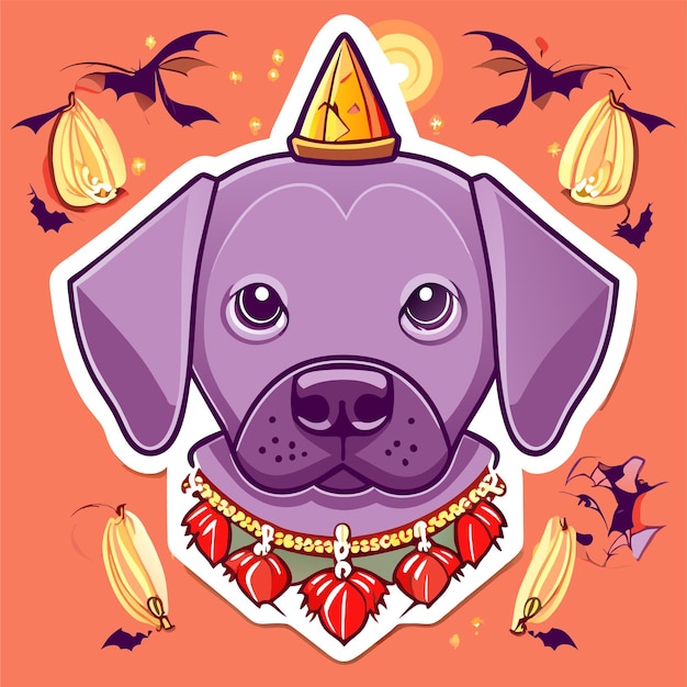 Vector reina del perro con corona dibujada a mano plana elegante pegatina de dibujos animados icono concepto ilustración aislada