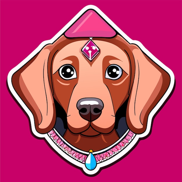 Vector reina del perro con corona dibujada a mano plana elegante pegatina de dibujos animados icono concepto ilustración aislada