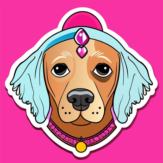 Vector reina del perro con corona dibujada a mano plana elegante pegatina de dibujos animados icono concepto ilustración aislada