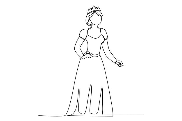 Una reina de pie con una mano en la cintura Dibujo de una línea de reina