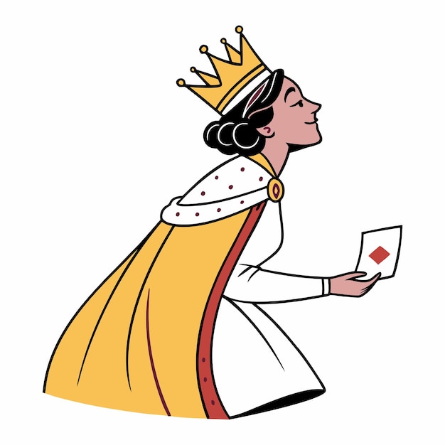 La reina sonriente con la tarjeta de diamantes