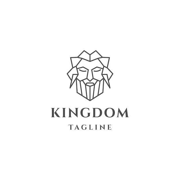 Reino de cabeza de Zeus con vector plano de plantilla de diseño de logotipo de estilo de arte de línea