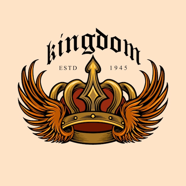 Reino elegante corona de oro y alas ilustraciones