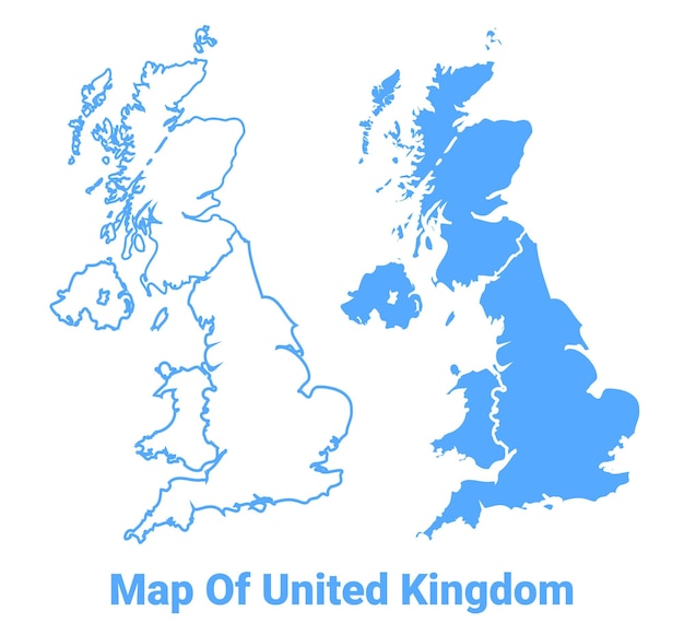 Reino Unido Mapa azul de regiones planas Ilustración vectorial del contorno fronterizo