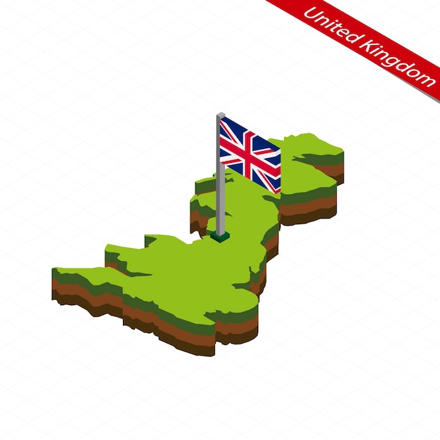 Reino Unido Mapa isométrico y bandera Vector Ilustración