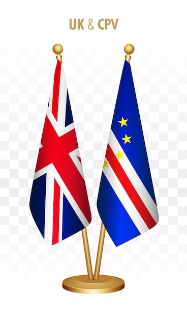 Reino Unido Reino Unido y Cabo Verde banderas permanentes aisladas en blanco bandera de escritorio del Reino Unido