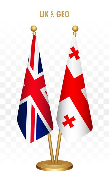 Reino Unido Reino Unido y Georgia banderas de pie aisladas en blanco bandera de escritorio del Reino Unido
