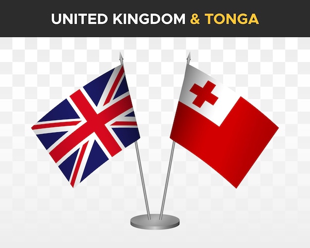 Reino Unido Reino Unido Gran Bretaña vs Tonga escritorio banderas maqueta aislado 3d vector ilustración mesa banderas