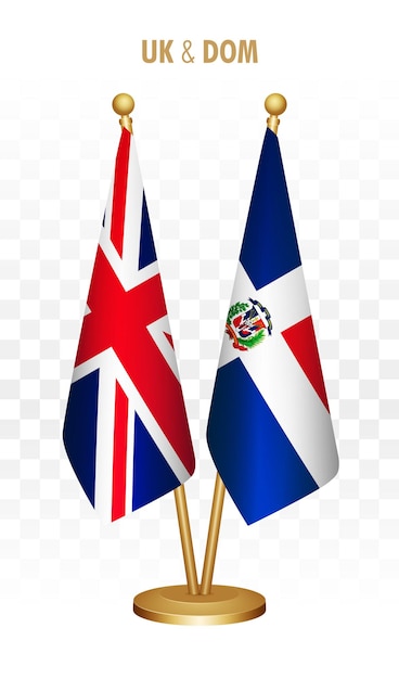 Reino Unido Reino Unido y República Dominicana banderas permanentes aisladas en blanco bandera de escritorio del Reino Unido