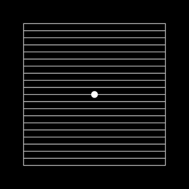 Rejeta de Amsler con punto blanco central y líneas horizontales sobre fondo negro Modelo de prueba gráfica
