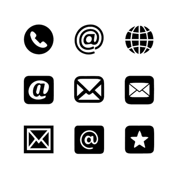 Rejilla de 3x3 de iconos en blanco y negro sobre un fondo blanco sencillo
