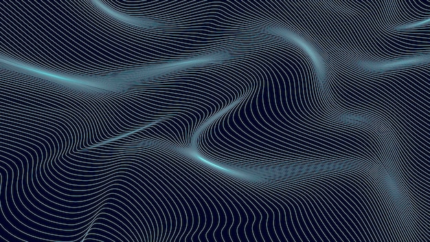 Rejilla azul distorsionada en perspectiva Fondo digital con onda de marco de alambre Superficie de curva vectorial