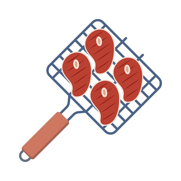 Rejilla de barbacoa con filetes dispositivo para asar alimentos vista superior Ilustración vectorial