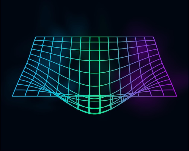 Rejilla distorsionada cibernética de color elemento de diseño punk retro Rejilla de geometría de onda de estructura alámbrica sobre fondo negro Ilustración vectorial