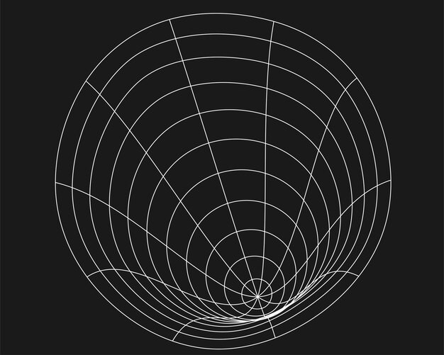Rejilla distorsionada cibernética Elemento de diseño punk retro Rejilla de geometría de onda de estructura metálica sobre fondo negro Ilustración vectorial