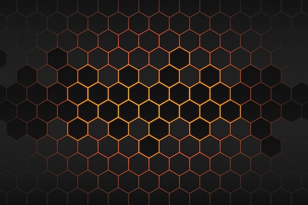 Rejilla hexagonal naranja sobre fondo negro
