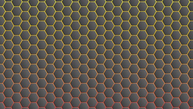 Rejilla hexagonal vectorial de hexágonos oscuros Gradiente de fondo naranja Tópicos de escritorio