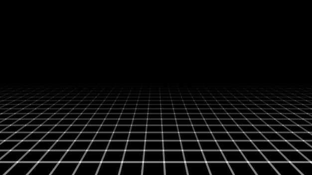 Rejilla de perspectiva abstracta Fondo digital en estilo retro Paisaje de marco de alambre en fondo negro Ilustración vectorial