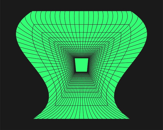 Rejilla de perspectiva cyberpunk Geometría cibernética elemento y2k Estilo aislado en fondo negro Ilustración de tendencia vectorial