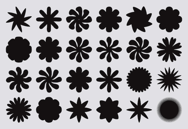 Rejillas y formas geométricas abstractas brutalistas Figura contemporánea brutal estrella flor espiral ovalada