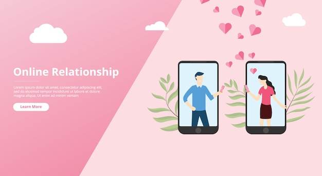 Relación de amor virtual en línea para banner de plantilla de sitio web