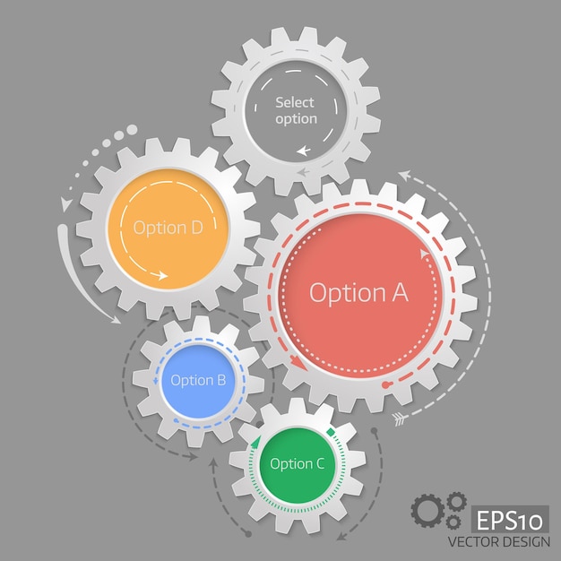 Relación de engranajes vectoriales para conceptos de negocio. Se puede utilizar para información gráfica, impresión publicitaria, sitio web, plantilla moderna, plantilla educativa, folleto comercial o diagrama de sistema