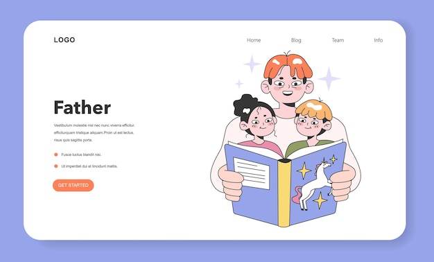 Relación padre-hijos banner web o personajes de la página de aterrizaje que pasan tiempo juntos