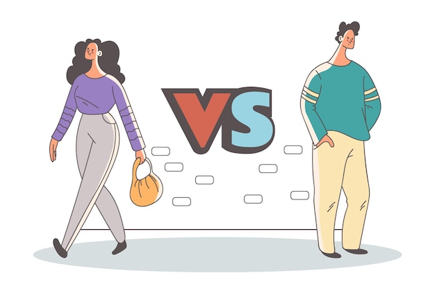 Relación de pareja divorcio hombre mujer deprimido concepto plano ilustración de diseño gráfico