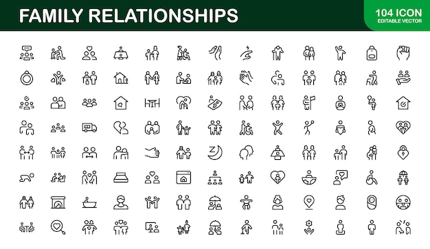 Relaciones familiares Icon Set Iconos premium para la crianza de hermanos Vínculos familiares y conexiones emocionales