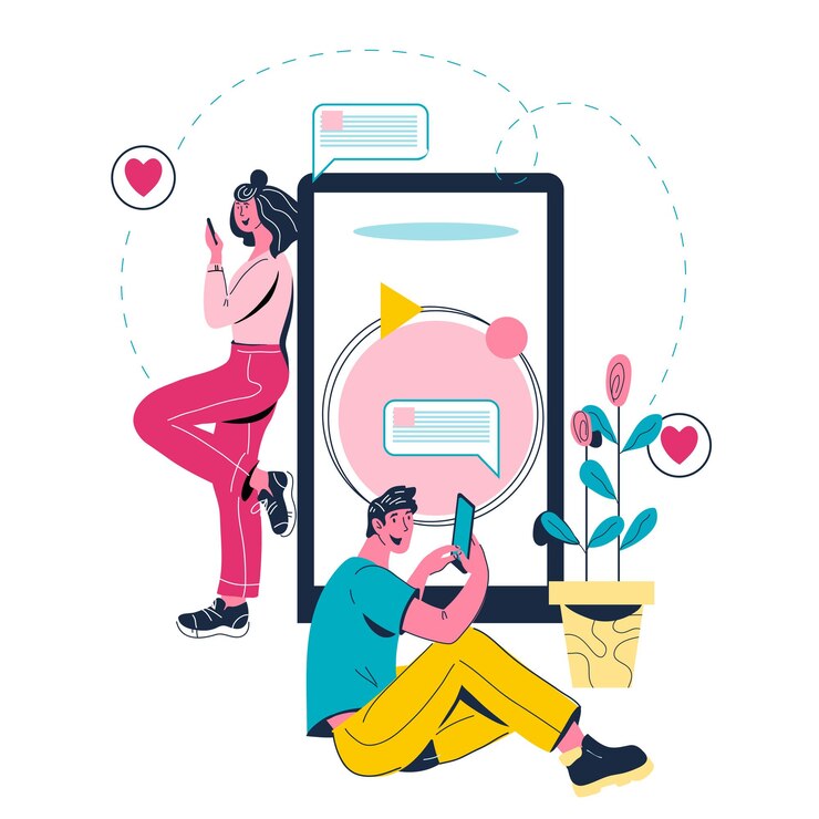 Vector relaciones en línea y vector de dibujos animados plana de concepto de comunicación virtual