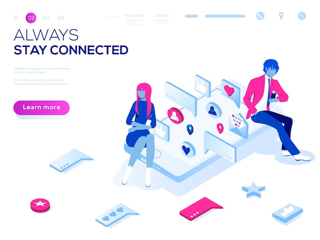Relaciones virtuales citas en línea y concepto de ilustración de redes sociales