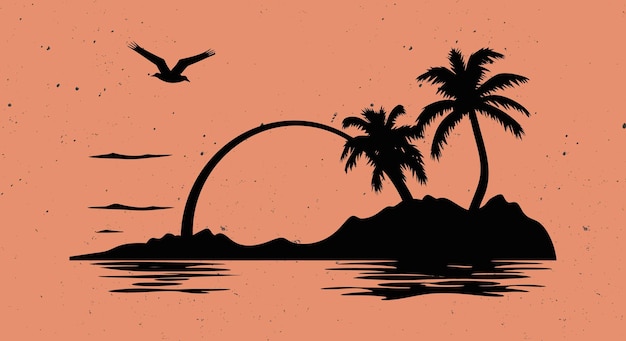 Vector relajante paisaje de playa al atardecer