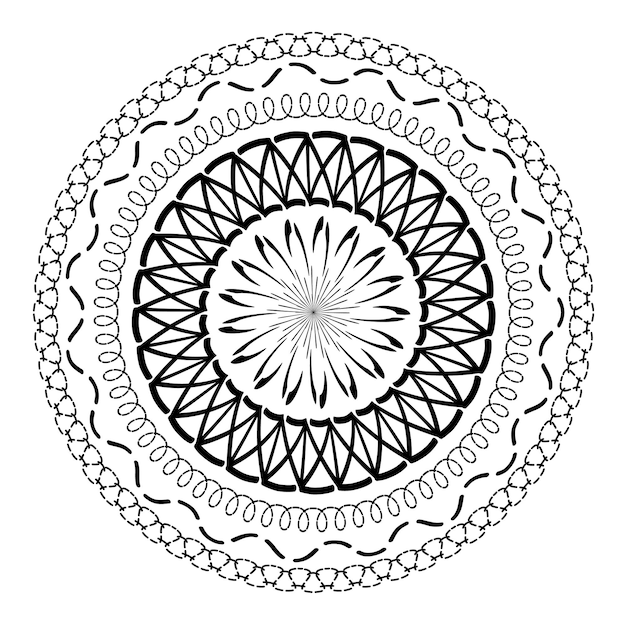 Relájese mandala Modelo étnico abstracto Ornamento redondo monocromo Círculo de contorno de meditación indio tradicional Tatuaje oriental Forma de simetría geométrica decorativa Ilustración vectorial