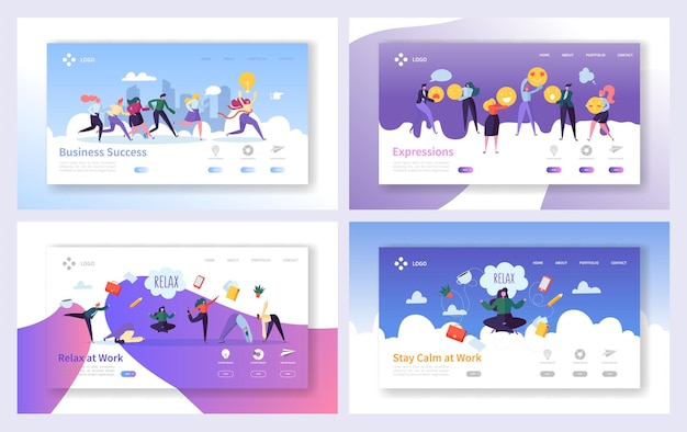 Relájese en el trabajo para el concepto de conjunto de página de destino de solución de éxito empresarial.