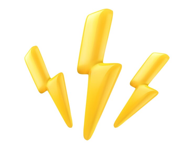 Vector relámpago 3d amarillo 3 rayos con icono de reflejo brillante renderizado de rayo golpeado golpes eléctricos destello de rayo ilustración vectorial de dibujos animados aislados