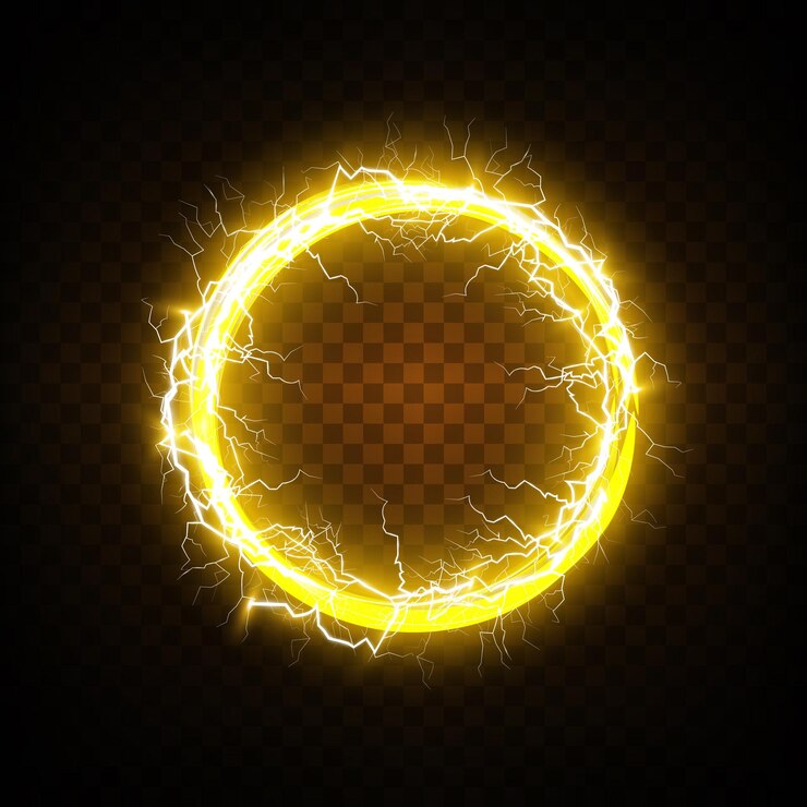 Vector relámpago de bola sobre un fondo transparente ilustración vectorial relámpago eléctrico abstracto en color dorado chispa de trueno de destello de luz