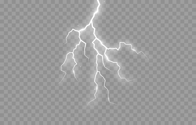 Vector relámpago sobre un fondo transparente aislado. destello de luz, relámpago png. tormenta png.