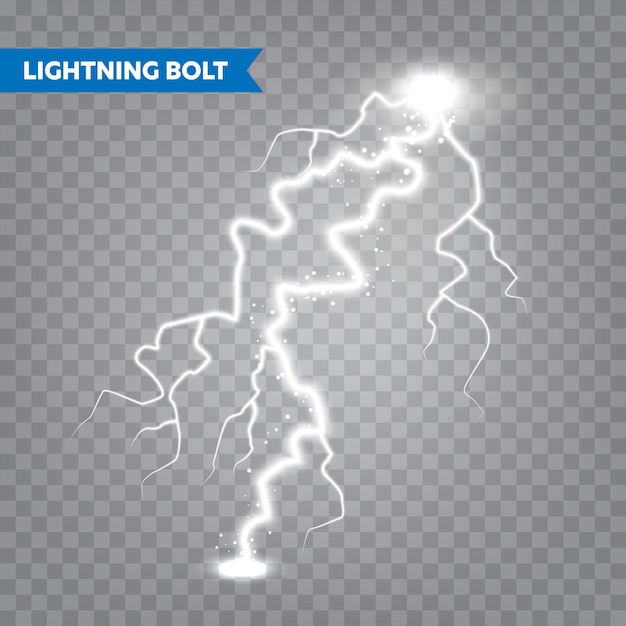 Vector relámpagos realistas en una tormenta de fondo transparente y chispas de relámpagos de luz tormentosa