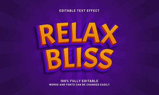 relax bliss efecto de texto editable con un tema feliz de disfrute y relajación