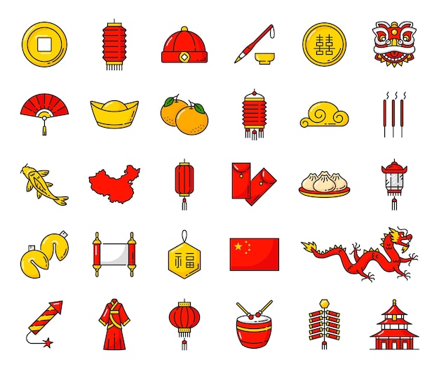 Religión festiva china e iconos de línea nacional