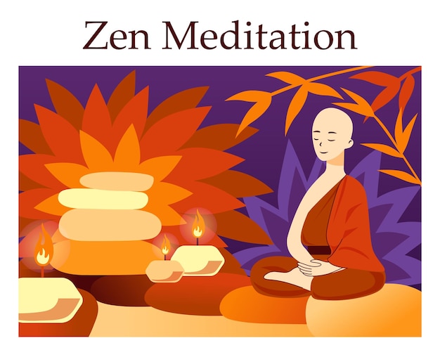 Religión oriental asiática y Oriente Medio ideas religiosas y rituales ilustración vectorial plana