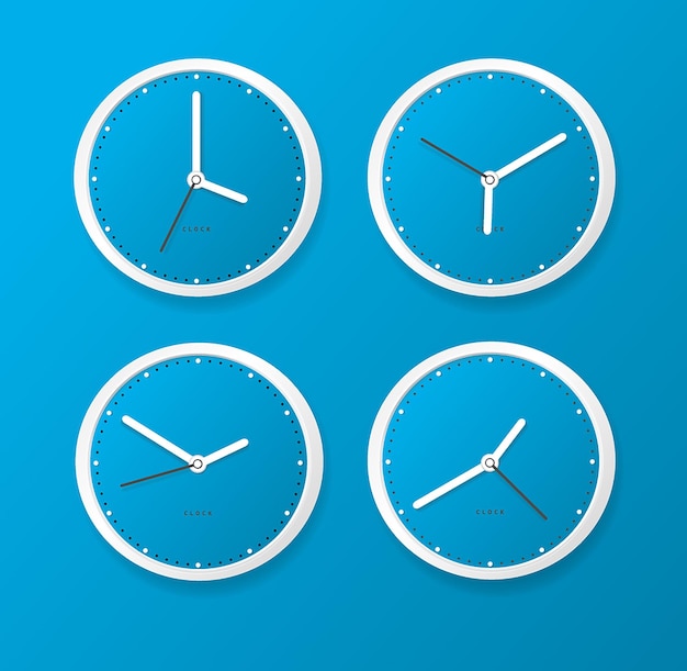 Reloj 3D detallado realista del aeropuerto Concepto vectorial de diferentes zonas horarias