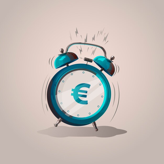 Reloj de alarma de dibujos animados de signo de euro. ilustración vectorial. objeto aislado.