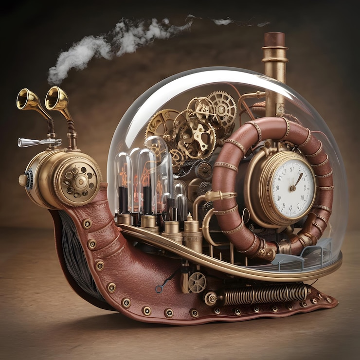 Vector reloj analógico meticulosamente una versión detallada de caracol steampunk