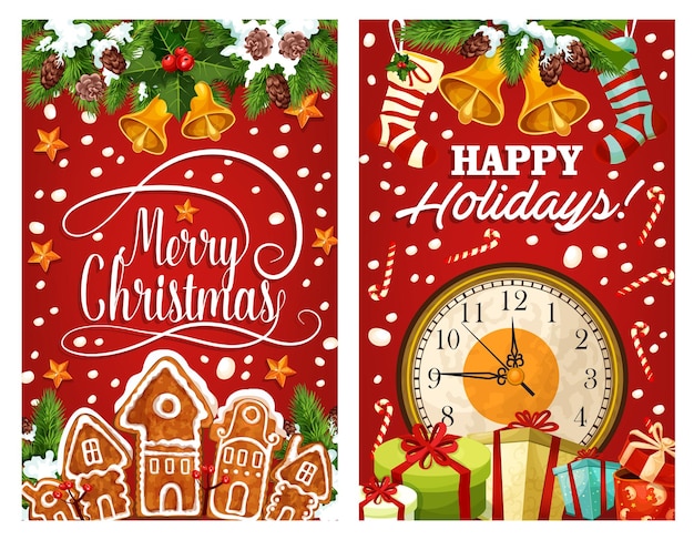 Reloj de Año Nuevo con regalo de Navidad y tarjeta de galletas