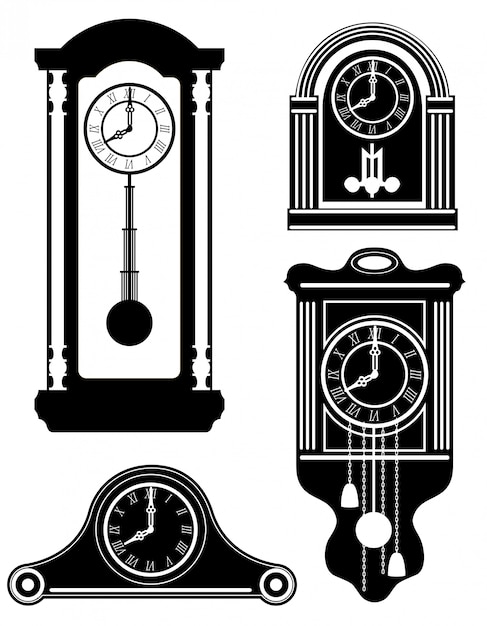 Reloj antiguo vintage retro vector ilustración negro contorno silueta